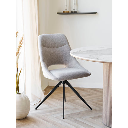 Dokka Eetkamerstoel - Set van 2 Eetkamerstoelen met draaifunctie, zandkleurig, zwarte poten HN1088