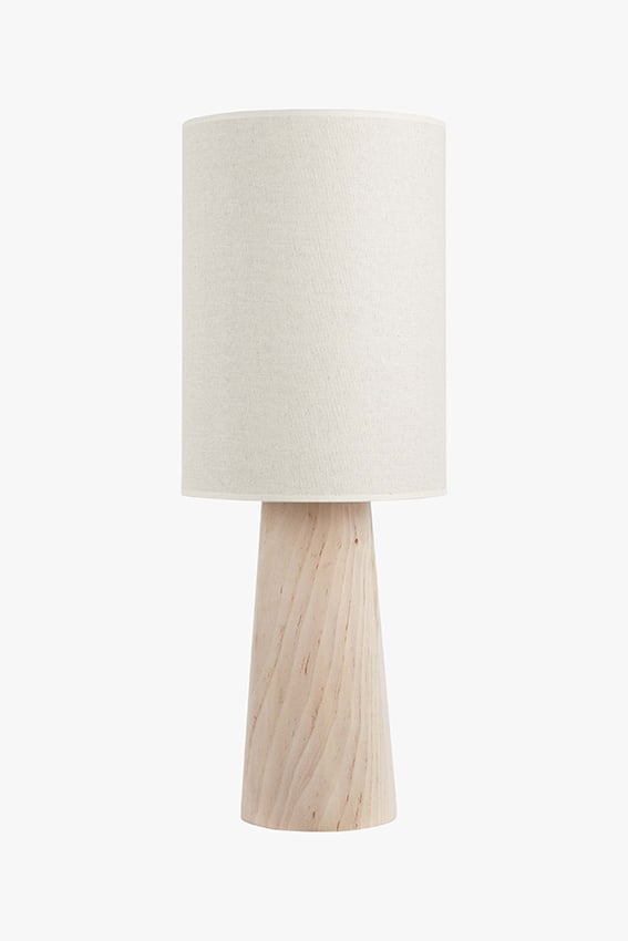 Natuurlijke tafellamp Fay met linnen kap en berkenhouten voet