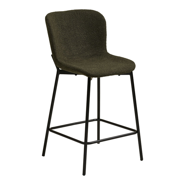 Maceda Counter Chair - counterstoel, bouclé, groen, zwarte poten HN1241 (set van 2)