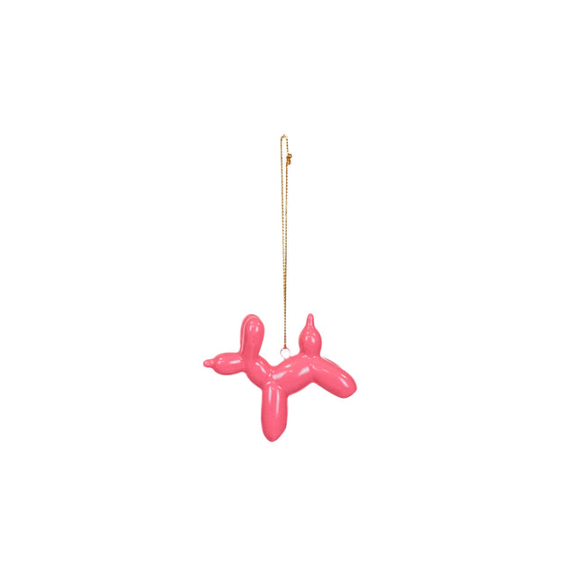 Ornament - Ballon Hond hanger - Keramiek - Roze - 6,5x3x6cm
