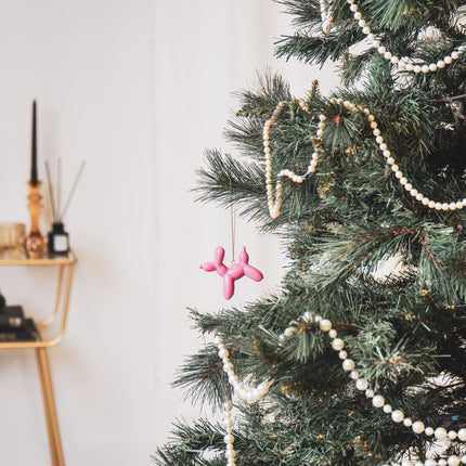 Ornament - Ballon Hond hanger - Keramiek - Roze - 6,5x3x6cm