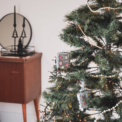 Kerstversiering - Kersthanger - Reis Koffer - Glas - Zilver - 8x4x11,5cm