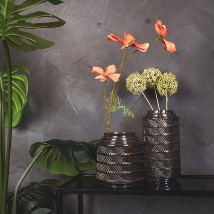 Vaas- Relief- Glas- Grijs- 16x16 cm