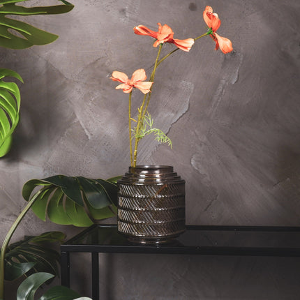 Vaas- Relief- Glas- Grijs- 16x16 cm