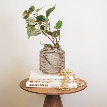 Vaas- Relief- Glas- Grijs- 16x16 cm