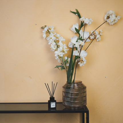 Vaas- Relief- Glas- Grijs- 16x16 cm