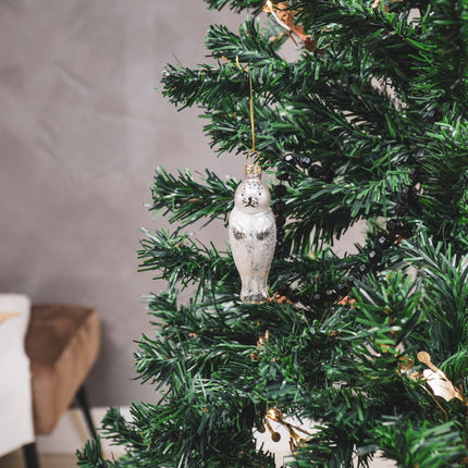 Kerstversiering - Kersthanger - Zeehond - Glas - Wit - 3,5x3,5x9,5cm