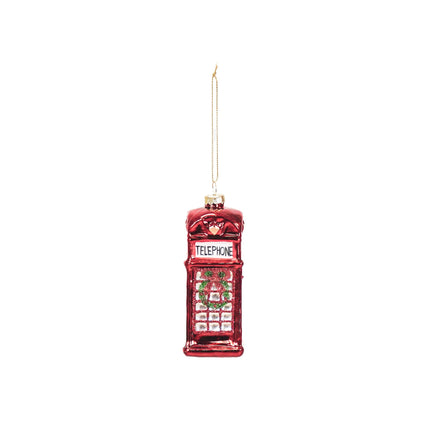 Kerstversiering - Kersthanger - Telefooncel - Glas - Rood - 4,5x4,5x12cm