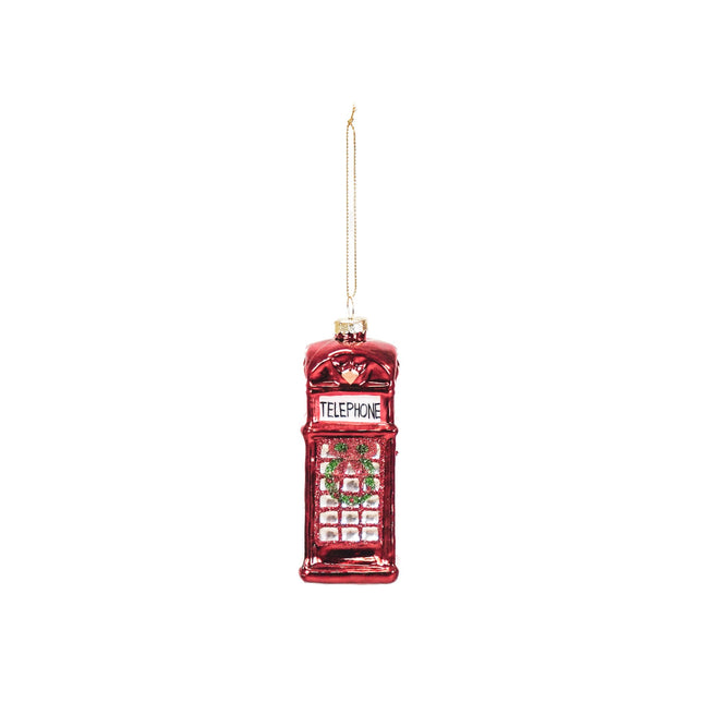 Kerstversiering - Kersthanger - Telefooncel - Glas - Rood - 4,5x4,5x12cm