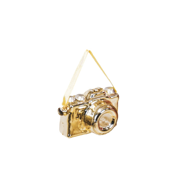 Kerstversiering - Kersthanger - Camera - Glas - Goud - 8,5x4cm