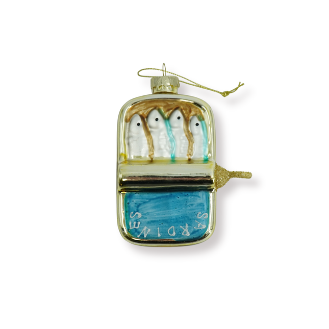 Kerstversiering - Kersthanger - Sardines - Glas - Goud/Rood - 8x3,5x10cm