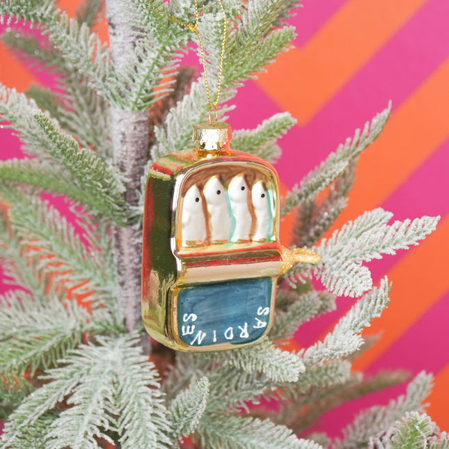 Kerstversiering - Kersthanger - Sardines - Glas - Goud/Rood - 8x3,5x10cm