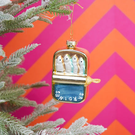 Kerstversiering - Kersthanger - Sardines - Glas - Goud/Rood - 8x3,5x10cm