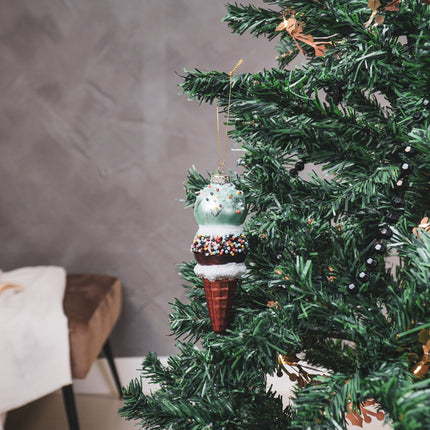 Kerstversiering - Kersthanger - Ijsje - Glas - Blauw/Bruin - 5x14cm