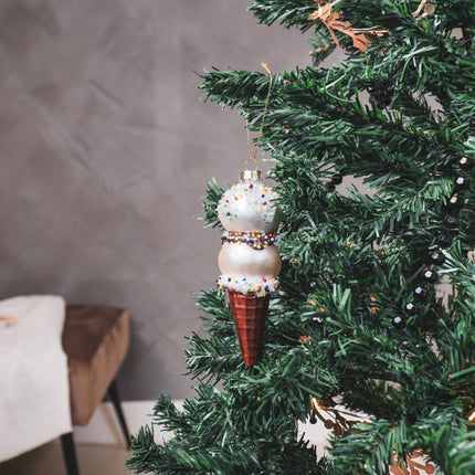 Kerstversiering - Kersthanger - Ijsje - Glas - Roze/Wit - 5x14cm