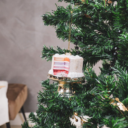 Kerstversiering - Kersthanger - Taart - Glas - Roze - 9x11cm