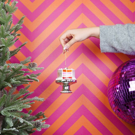 Kerstversiering - Kersthanger - Taart - Glas - Roze - 9x11cm