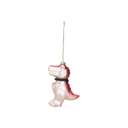 Kersthanger - Dino - Glas - Roze - 4,5x9,5x12,5cm