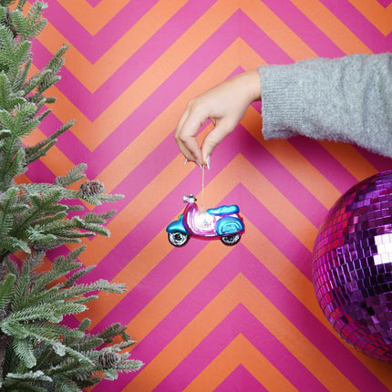 Kerstversiering - Kersthanger - Scooter - Glas - Paars/Blauw - 11,5x5x8cm