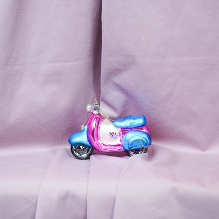 Kerstversiering - Kersthanger - Scooter - Glas - Paars/Blauw - 11,5x5x8cm