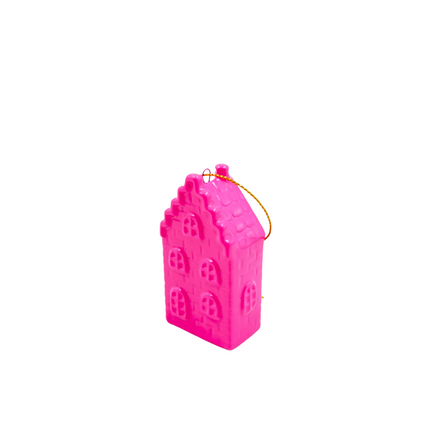 Kersthanger - Huisje - Keramiek - Neon Roze - 3,5x2x6,5cm