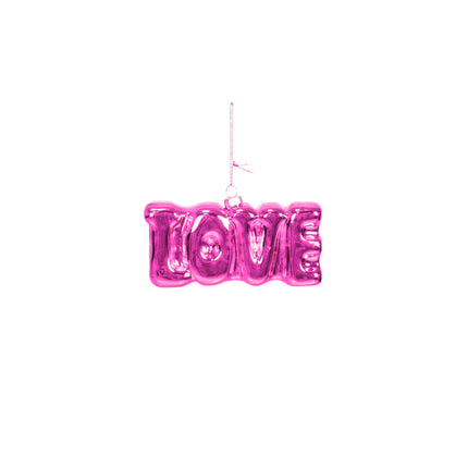 Kerstversiering - Kersthanger - LOVE - Glas - Roze - 14,5x3,5x7cm