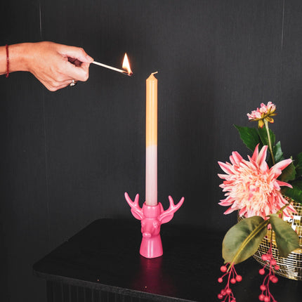 Kandelaar - Rendier - Keramiek - Neon Roze - 11x6x11cm