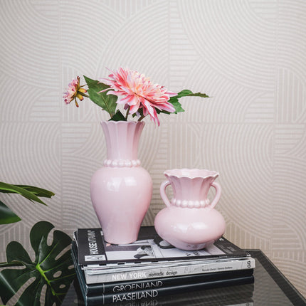 Vaas- Kruik Vaas met Parelhals- Dolomiet - Licht Roze- 12x12x24cm