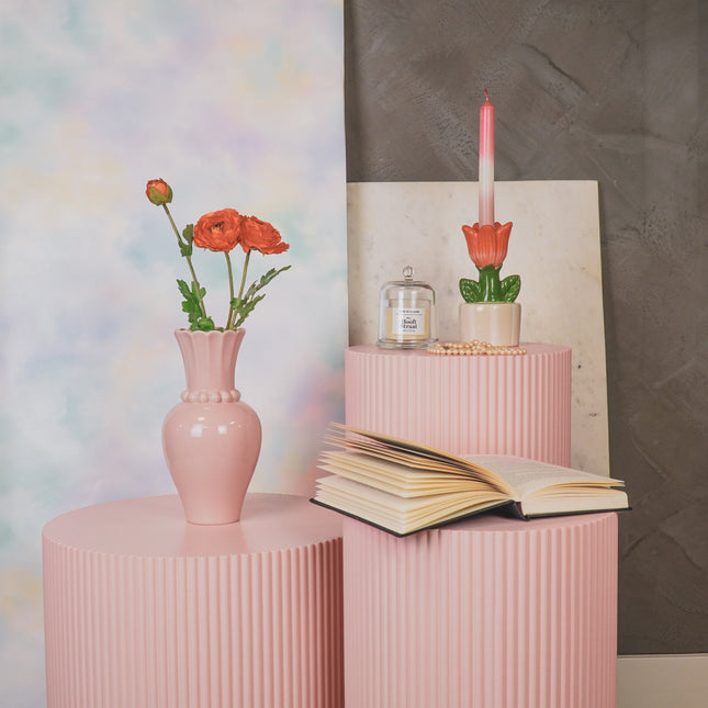 Vaas- Kruik Vaas met Parelhals- Dolomiet - Licht Roze- 12x12x24cm