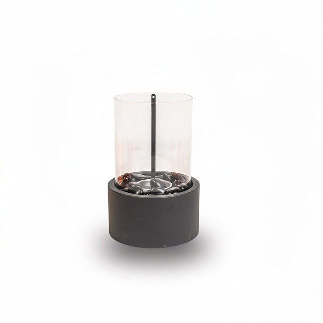 Tafel Haard- Rond - Metaal/Glas - Zwart - 18x18x26,5cm