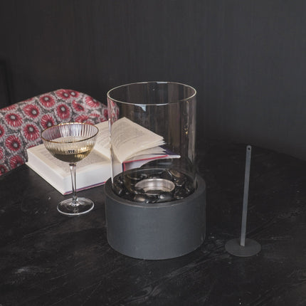 Tafel Haard- Rond - Metaal/Glas - Zwart - 18x18x26,5cm