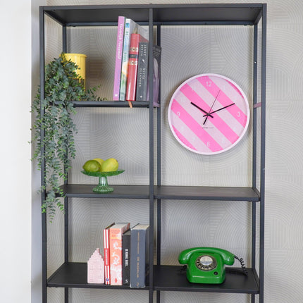 Klok - Wandklok - Streep Patroon - Roze- 34x4x34cm
