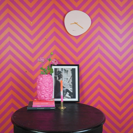 Klok - Wandklok Organisch- Roze/ Oranje - 30x30x0,5 cm