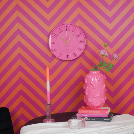 Klok- Wandklok Cijfers- Fluor Roze - 30x30x4cm