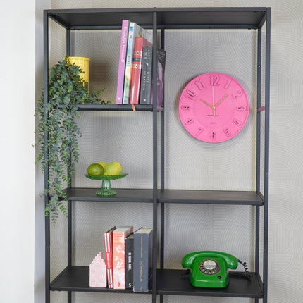 Klok- Wandklok Cijfers- Fluor Roze - 30x30x4cm