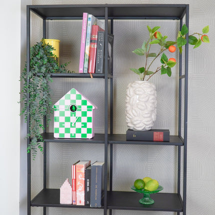 Klok- Wandklok Koekoeksklok - Geblokt Patroon- Groen/Roze - 24x27x9cm