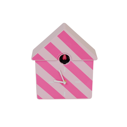 Klok- Wandklok Koekoeksklok - Gestreept Patroon- Licht roze / Neon Roze - 24x27x9cm