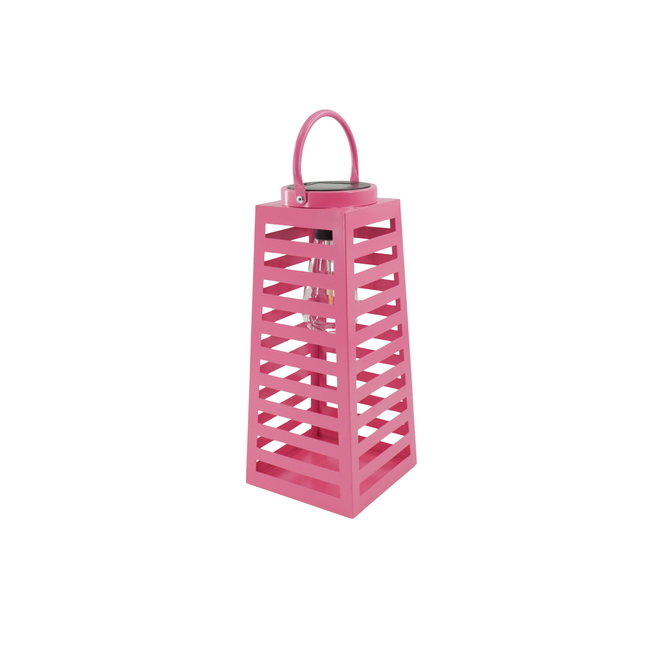 Lamp- Lantaarn/ Windlicht - Solar - Metaal - Roze - 14x14x32,5cm