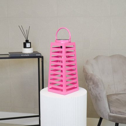 Lamp- Lantaarn/ Windlicht - Solar - Metaal - Roze - 14x14x32,5cm