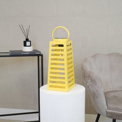 Lamp- Lantaarn/ Windlicht  - Solar - Metaal - Neon Geel - 14x14x32,5cm