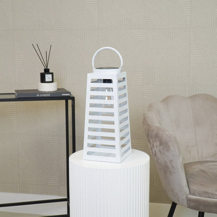 Lamp- Lantaarn/Windlicht  - Solar - Metaal - Wit - 14x14x32,5cm