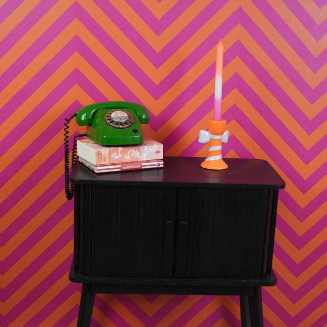 Kaarshouder - Kandelaar - Strik - Keramiek -Oranje/ Lila - 9x8x14cm