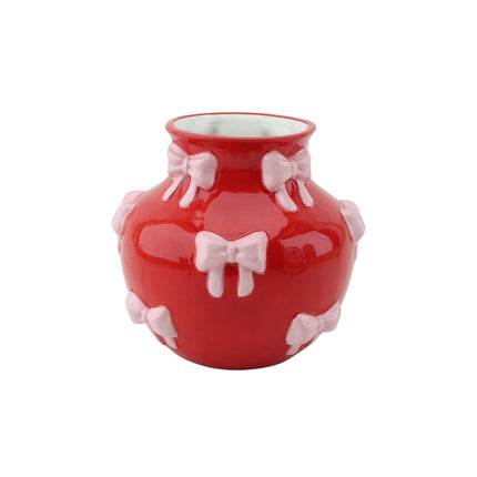 Vaas - Flesvaas Strikjes Dolomiet Rood/ Roze - 14,5x14,5x13cm