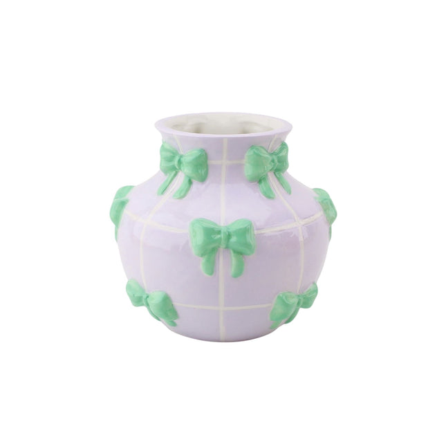 Vaas - Flesvaas Strikjes Dolomiet Lila/Mintgroen - 14,5x14,5x13cm