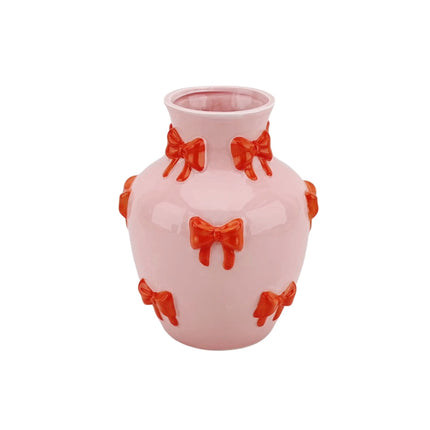 Vaas - Flesvaas Strikjes Dolomiet Roze/Oranje - 14x14x19cm