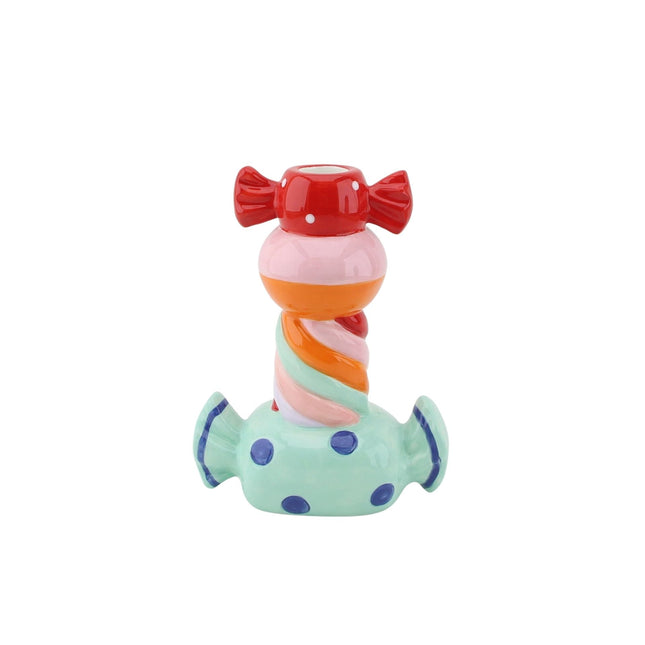 Kaarshouder- Kandelaar Stapel Snoepjes- Dolomiet - Groen Multi Kleur - 13x7x20cm