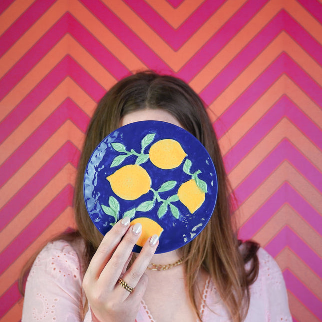 Decobord - Citroen - Dolomiet -Blauw/Geel - 17,5x17,5x2cm