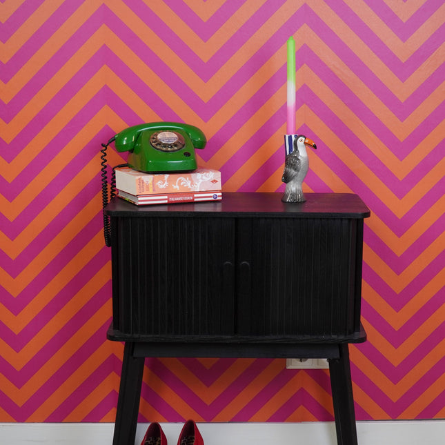 Kaarshouder- Kandelaar - Toekan - Dolomiet - Violet/Grijs/Oranje - 8,5x7x16cm