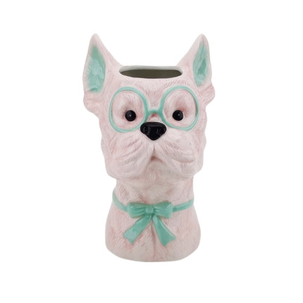 Vaas - Bloemen Vaas - Hond - Dolomiet - Roze/Mintgroen - 13,5x14,5x23cm