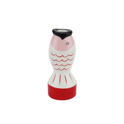 Kaarshouder-Kandelaar - Vis - Dolomiet - Rood/Wit/Roze - 7x7x16,5cm